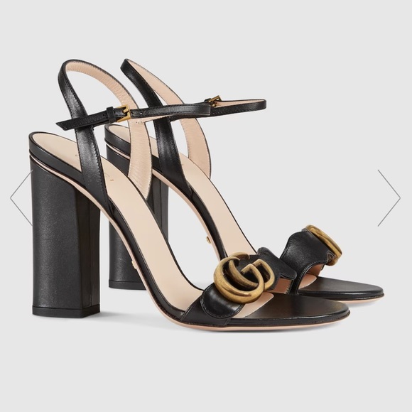Gucci Shoes - Gucci Marmont Black Leather Sandals Block Heels Double G Size EU 40